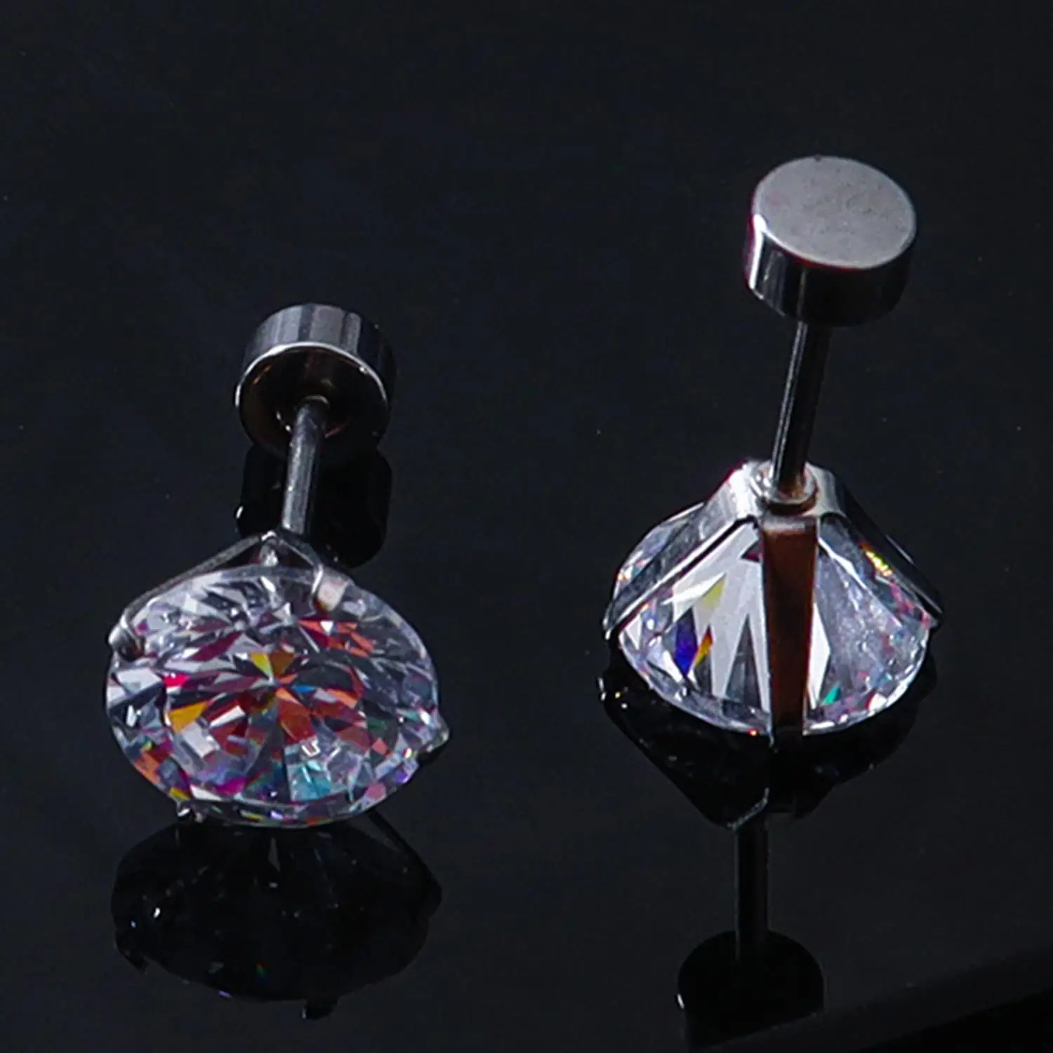 Pendientes de circonita de cristal de acero inoxidable para mujer/hombre, joyería para Piercing de cartílago del trago de 4 puntas, 1 ud.