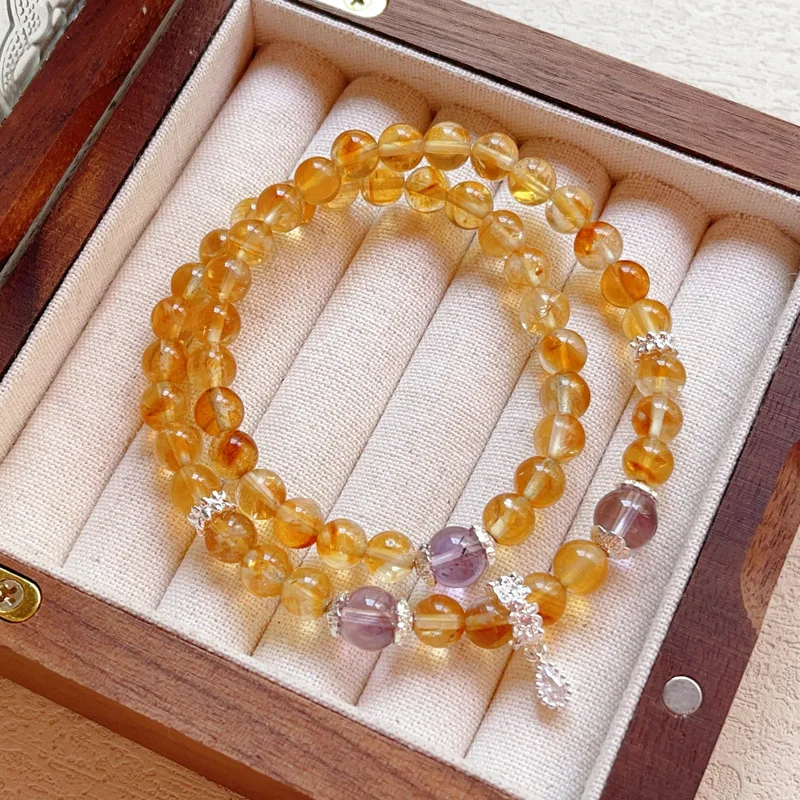 

Natural Multi-Layered Crystal Beaded Bracelet Yellow Quartz Hologram Healing Energy Bracelets for Abundance and Success Energy