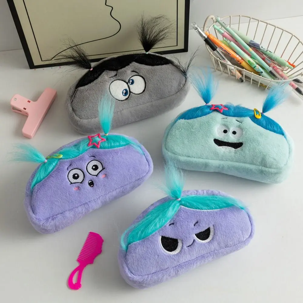 Creative Plush Doll Plush Pencil Bag Stuffed Cute Design Cartoon Pen Bag Diy Hairstyle Stationery Bag Makeup Storage