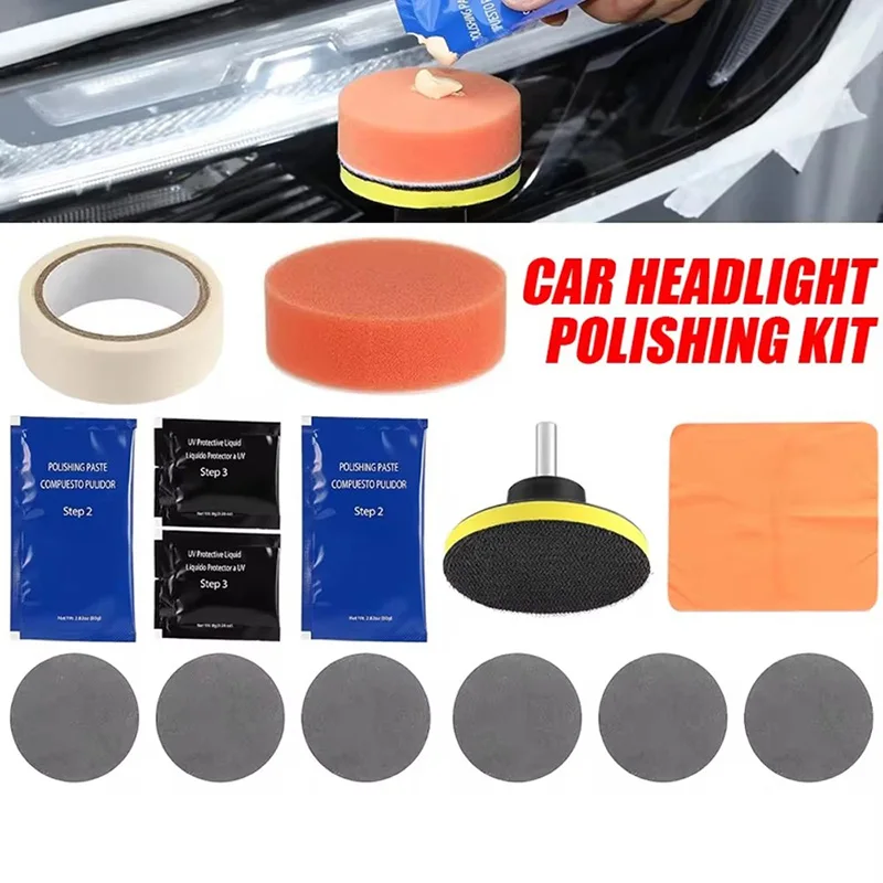 Car Headlight Restoration Kit Scratch Repair Remover Car Headlight Polishing Cleaning Paste Lens Restore Car Drill Adaptor Tools