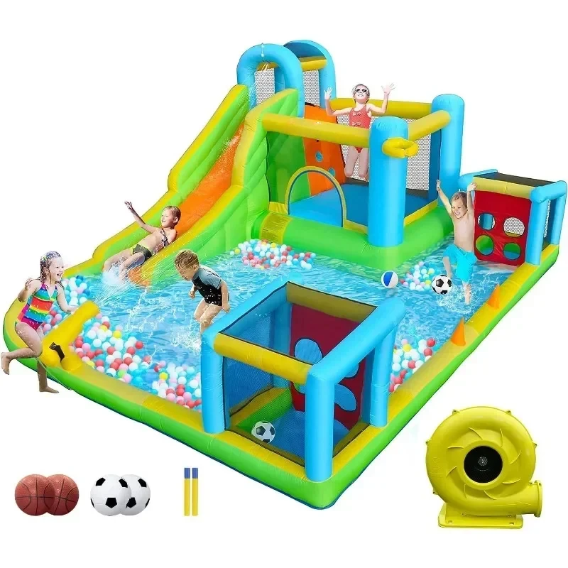 

FBSPORT Inflatable Bounce House 9 in 1 Water Slide with Blower Bouncy House Kids Indoor Outdoor Wet Dry Combo Water Bounce House