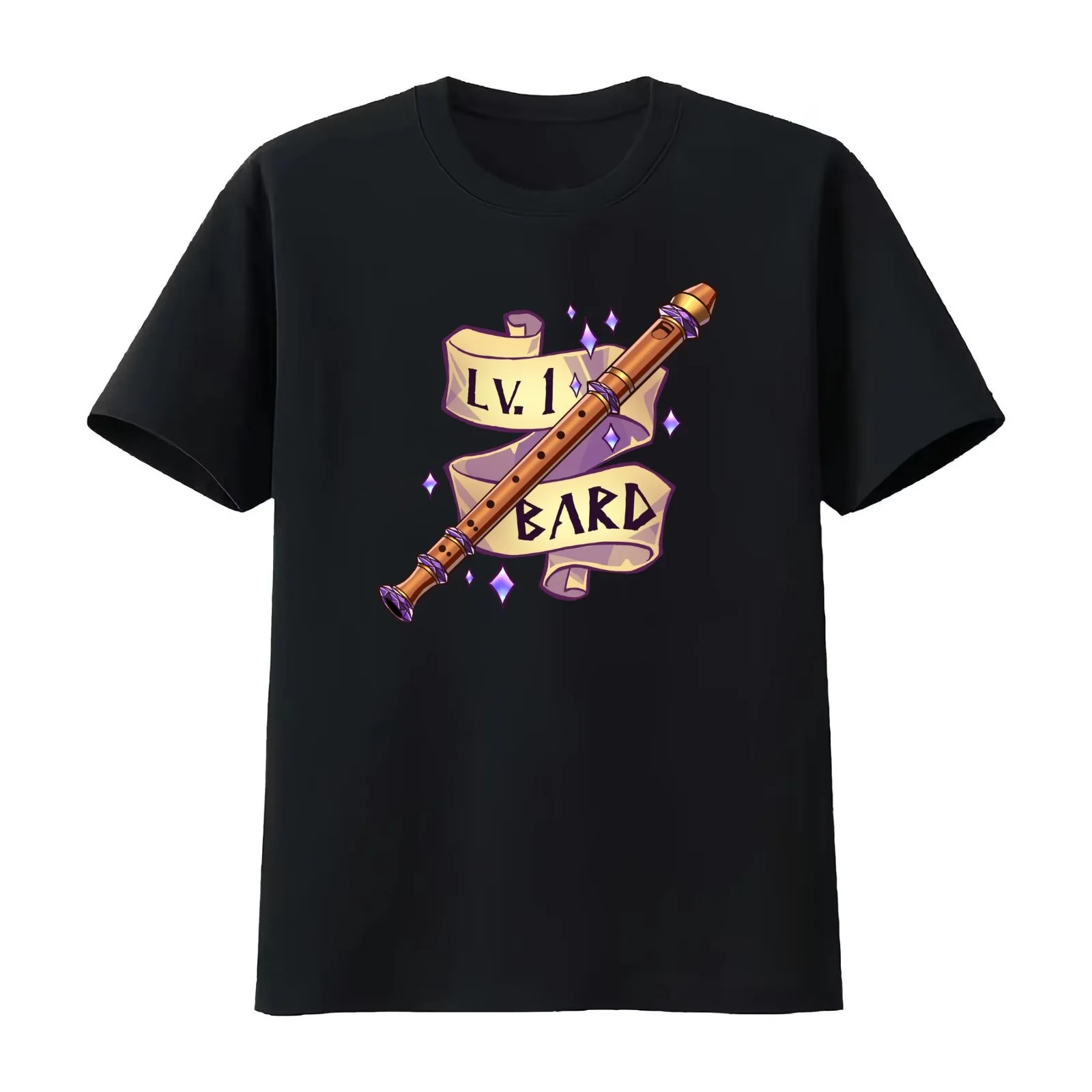 Lv. 1 Bard Recorder D&D T-Shirt Summer Casual Cotton Tee Oversized Streetwear Tops Vintage Graphic Print Unisex Men Women