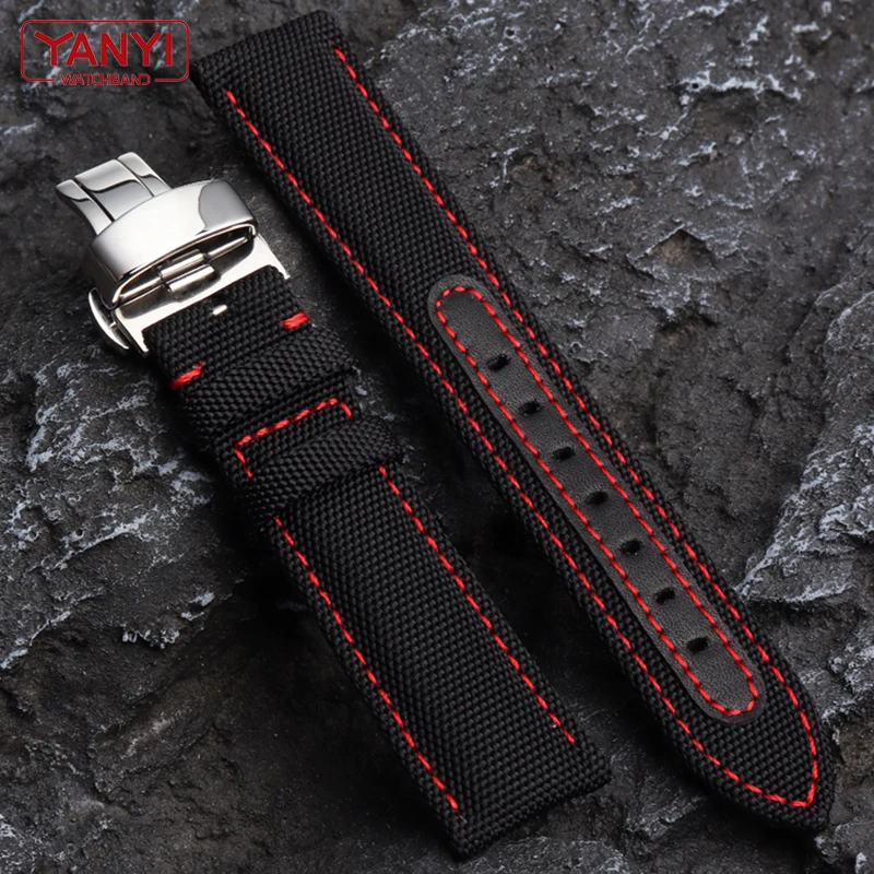 Thickened Nylon strap with leather watchband 20mm 22mm for seiko mido omega timex tissot breitling watch band mens wristband