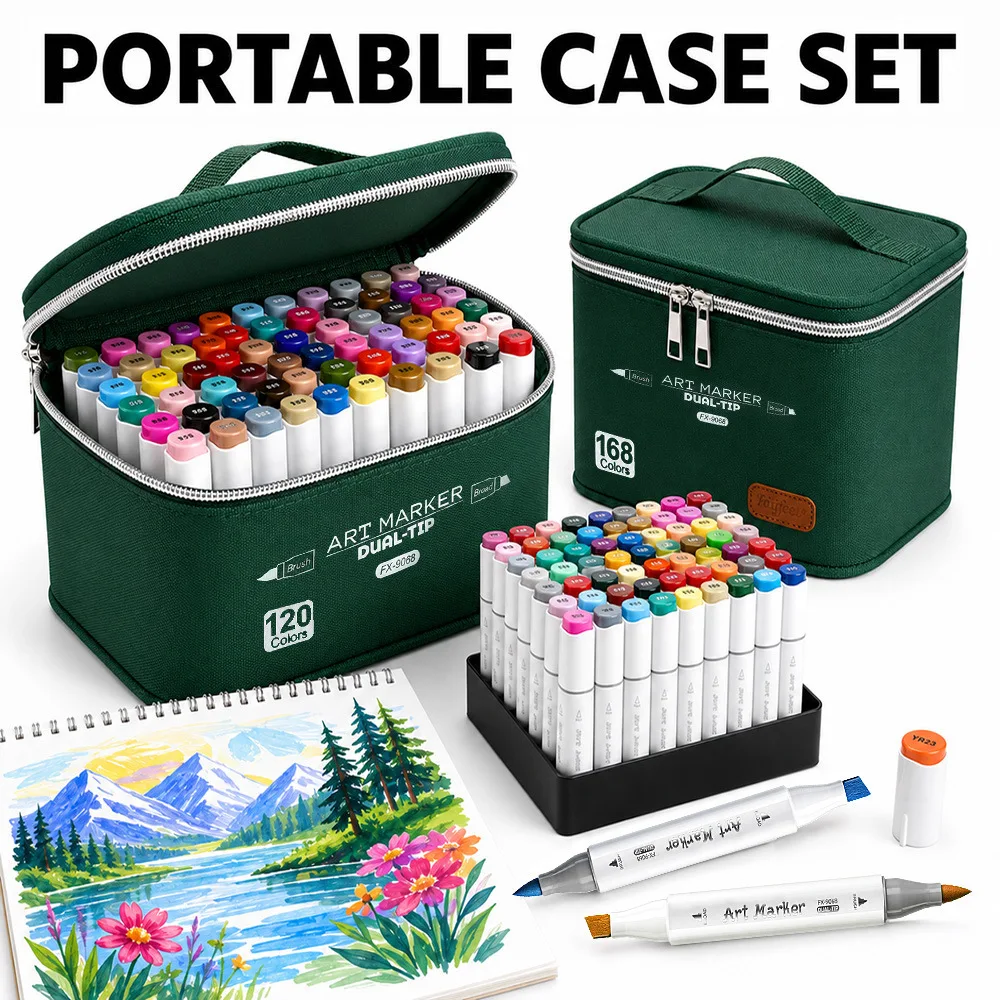 168 Colors Alcohol Markers Dual Tip Fast Drying Art Markers Set with Carrying Bag for Adults Kids Sketching Coloring