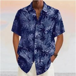 Camisa masculina de botão lapela com estampa de coco, manga curta havaiana, botão macio, estilista casual, verão, 5XL, 2023