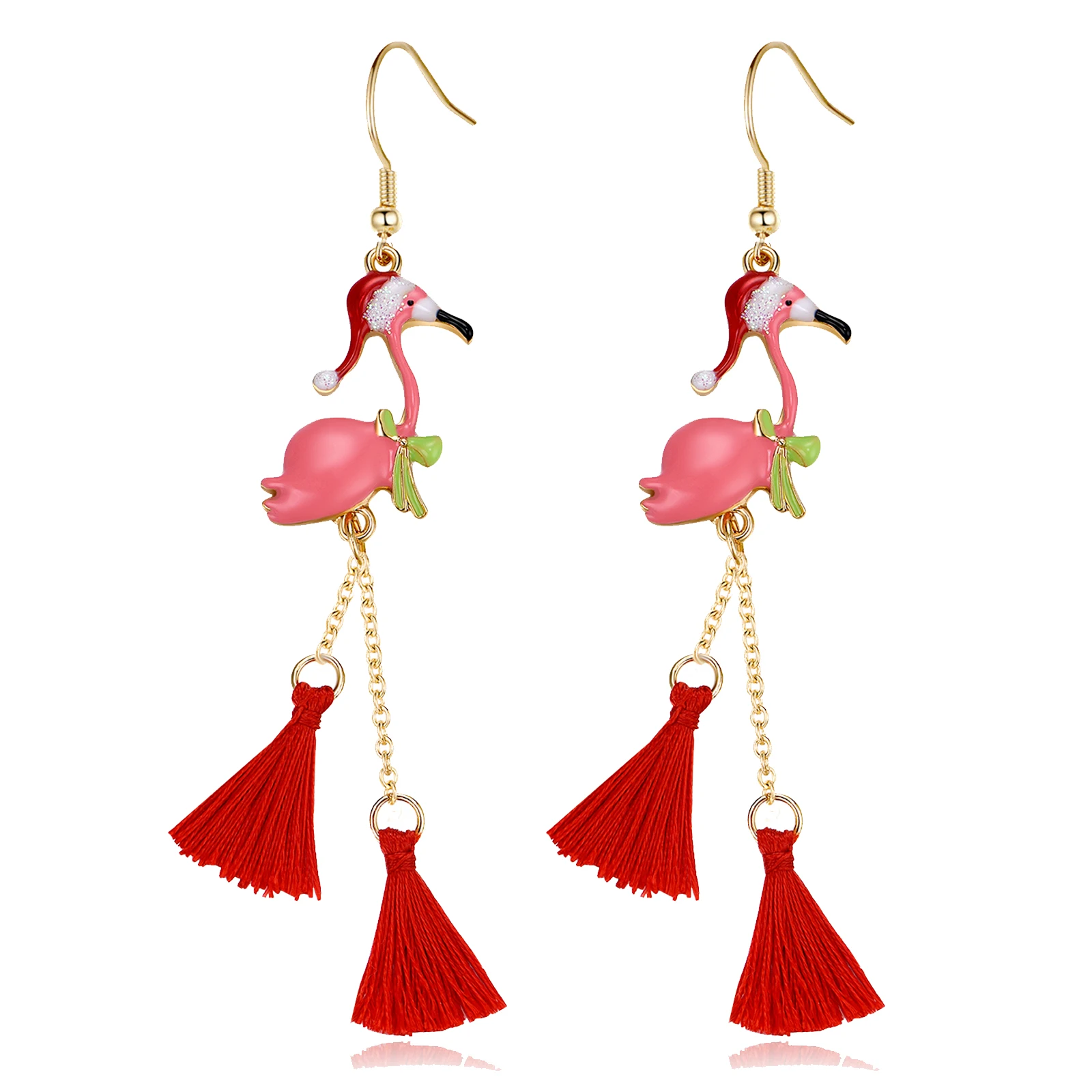 2024 New Design Christmas Flamingo Hat Drop Earrings for Women Fashion Jewelry Dangle Earrings Xmas Gift