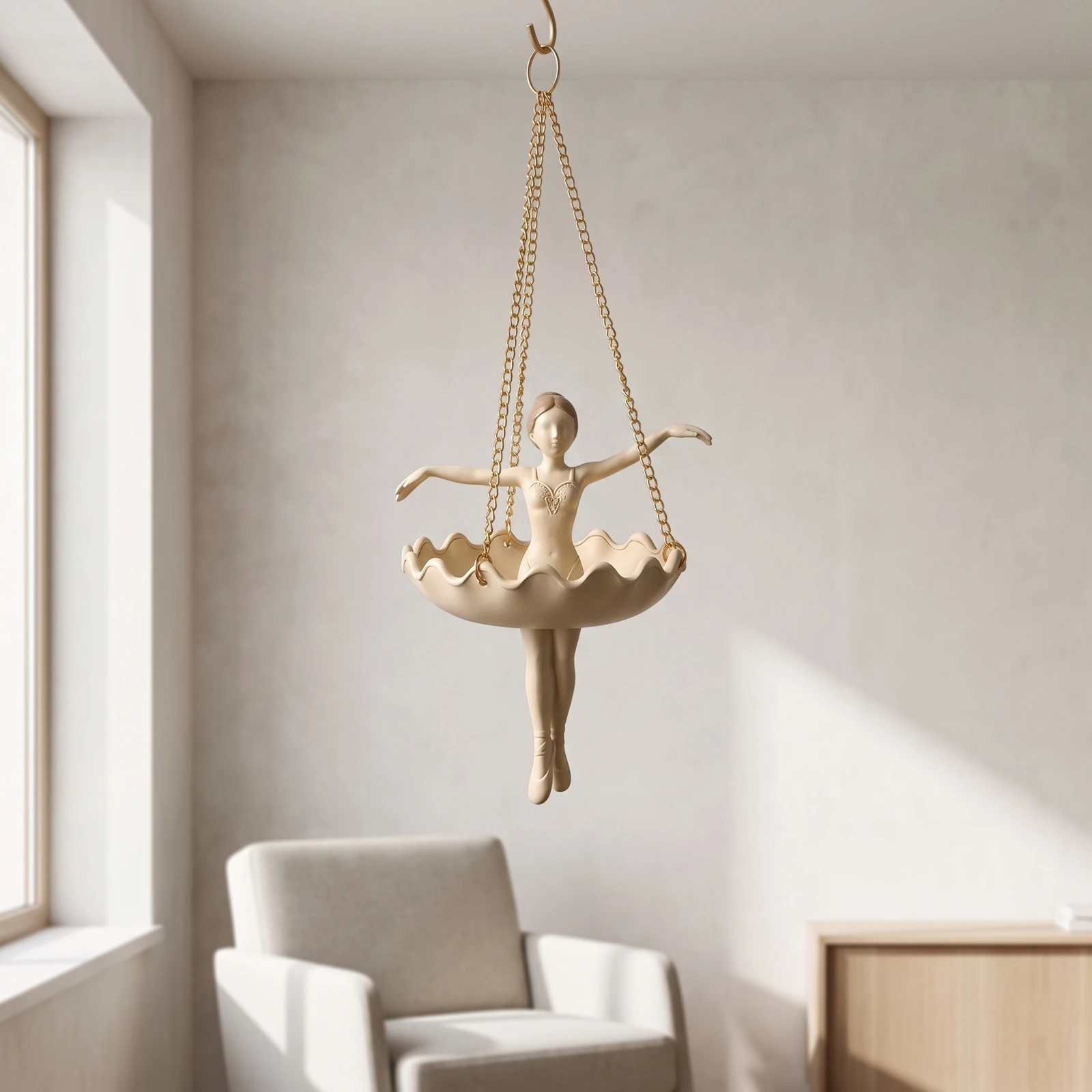 Ballerina Planter Artistic Sculptural Planter Hanging Flower Pot with Chains Lightweight Hanging Basket with Chains Compact