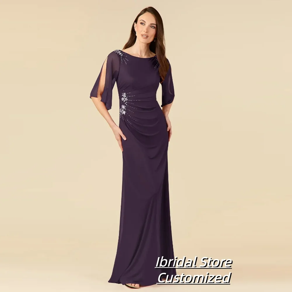 فساتين أم العروس أنيقة مخصصة للنساء من الشيفون لحفلات الزفاف مع مطرز بالخرز رداء السهرة الجديد