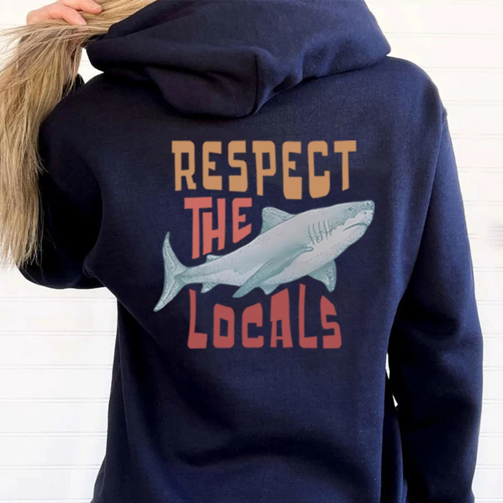 Respect The Local Hoodie Local Surf Hooded Sweatshirt Beach Bum Shark Graphic Pullover Vintage Ocean Conservation Beach Hoodies