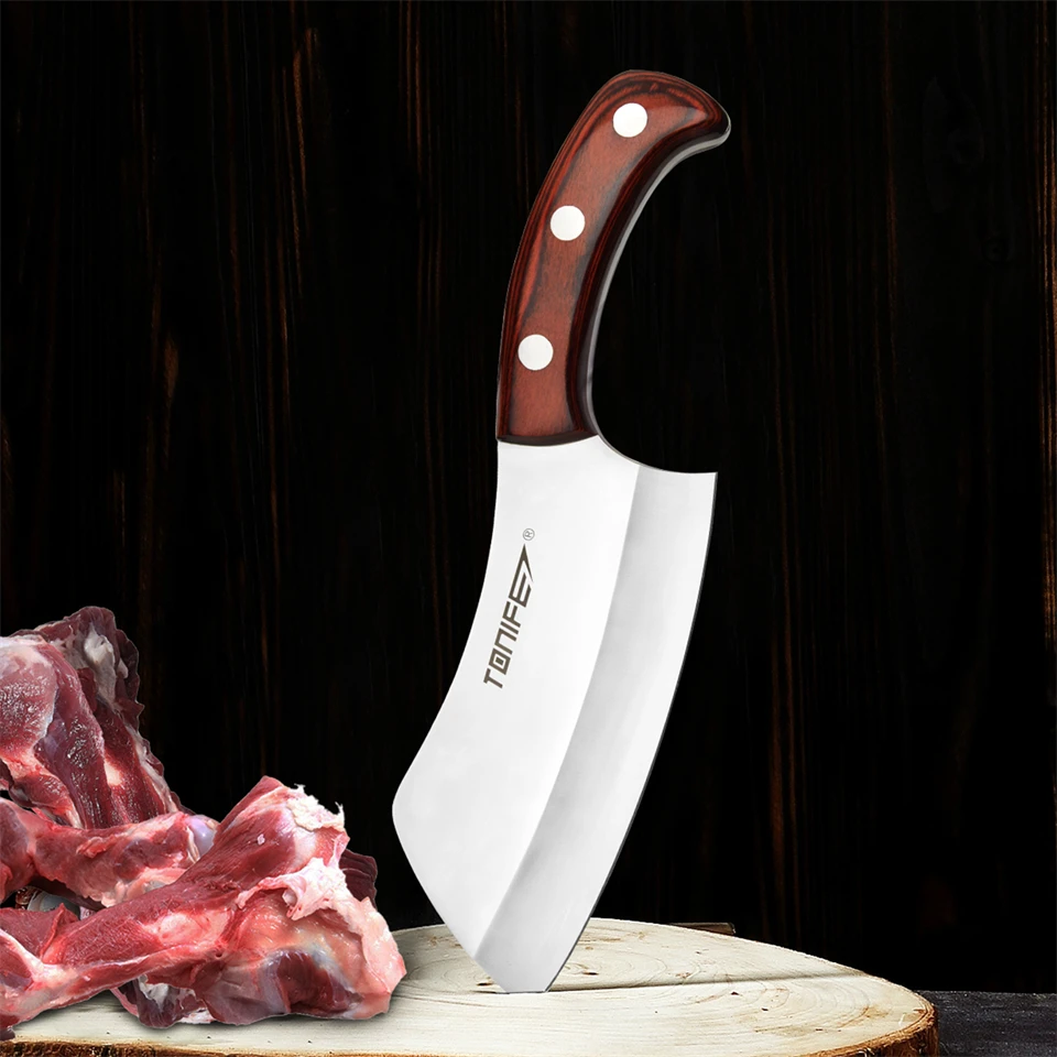 TONIFE Stainless Steel Butcher Knife High Hardness Kitchen Chef Bone Chopping Knife Meat Vegetables Slicing Cleaver Cutter Tools