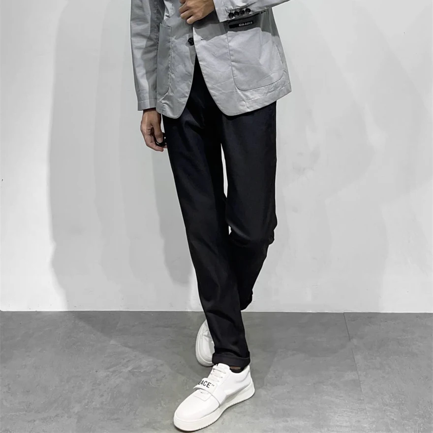 

DOLCA HOMME Men's Slim Fit Casual Pants Elastic Waist Anti-Wrinkle Faionable Autumn Bla Small Foot Loose Trousers