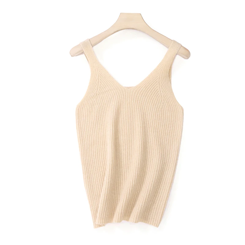 

Women's 35% Cashmere 65% Wool Vest, Front V - Neck & Back Round Neck, Solid - Color, Slim - Fit Ribbed, Versatile