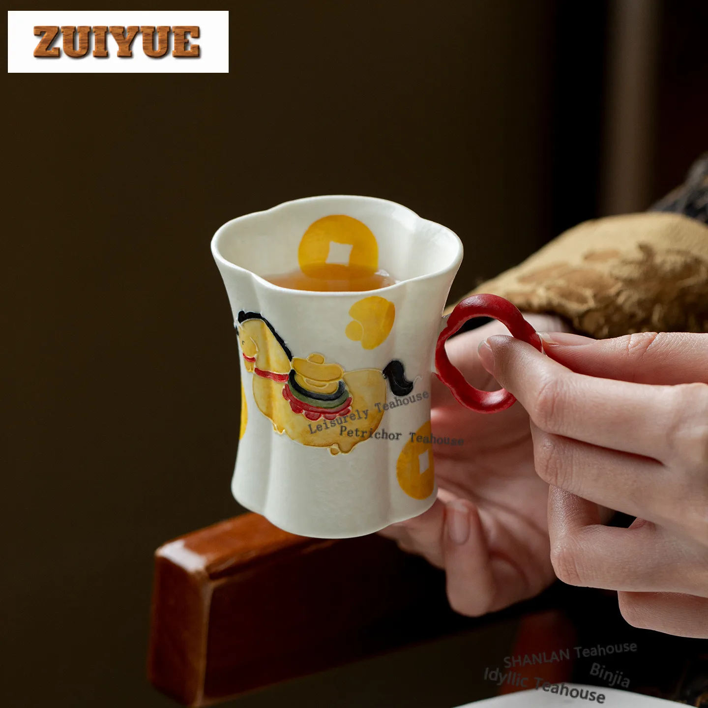 120ml Hand Painted Horse Get Wealth Teacup Luxury Tea Bowl Sample Tea Cup Tea-tasting Personal Cup Chazhan Master Cups Cha Craft