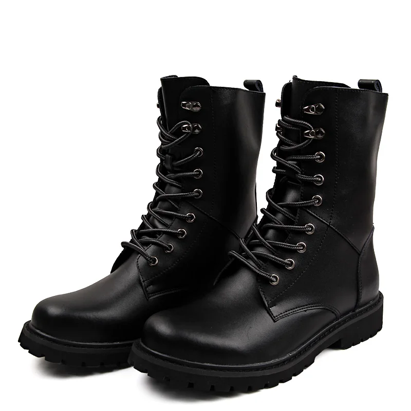 

Winter Black Men's Leather Boots Large Size 48 Lace-up Outdoor High Boots Men Classic Design Biker Boots Men botines para hombre