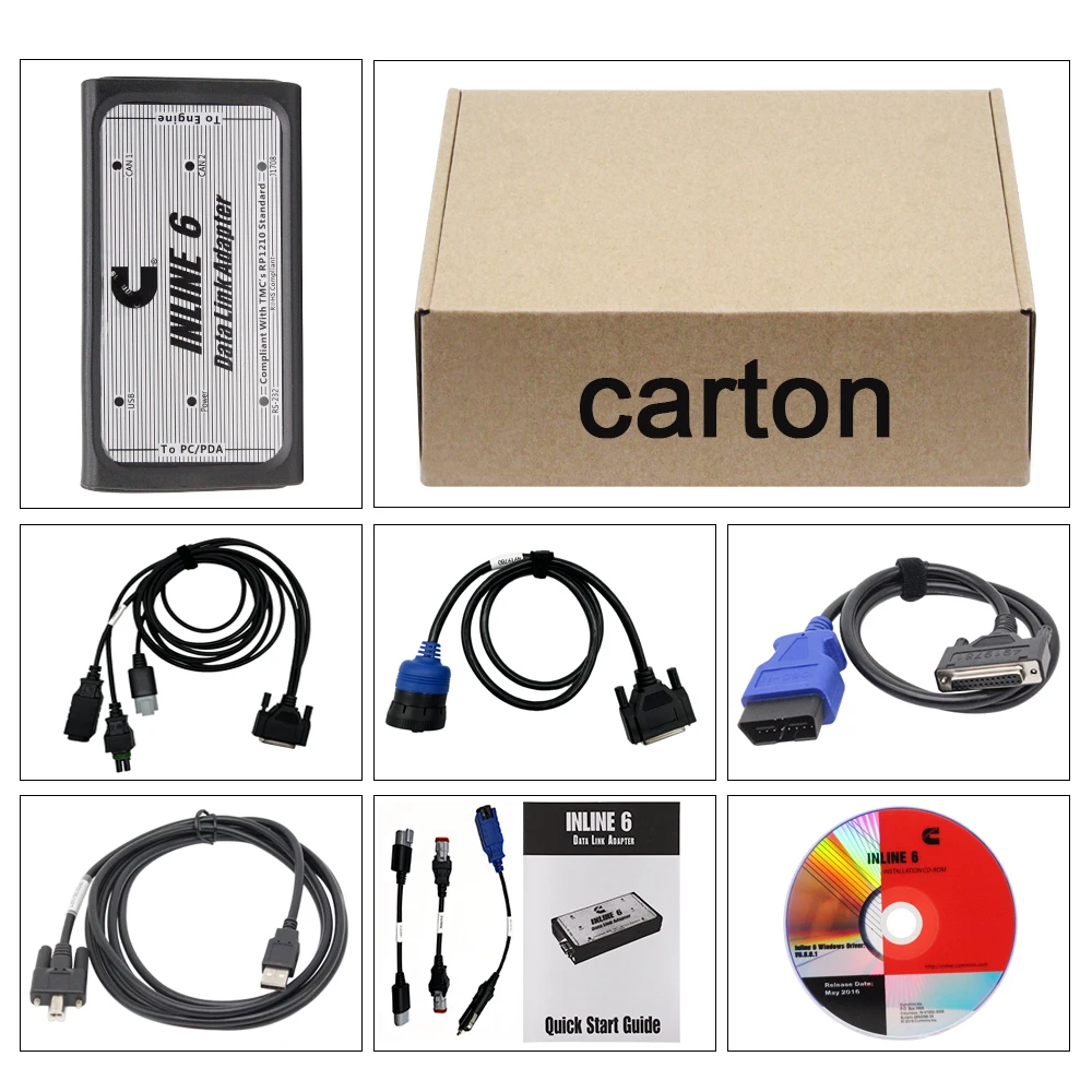 For Commins Inline 6 Data Link Adapter Heavy Duty Truck Diagnostic Tool Complete OBD2 Scanner V7.6.2 with Keygen