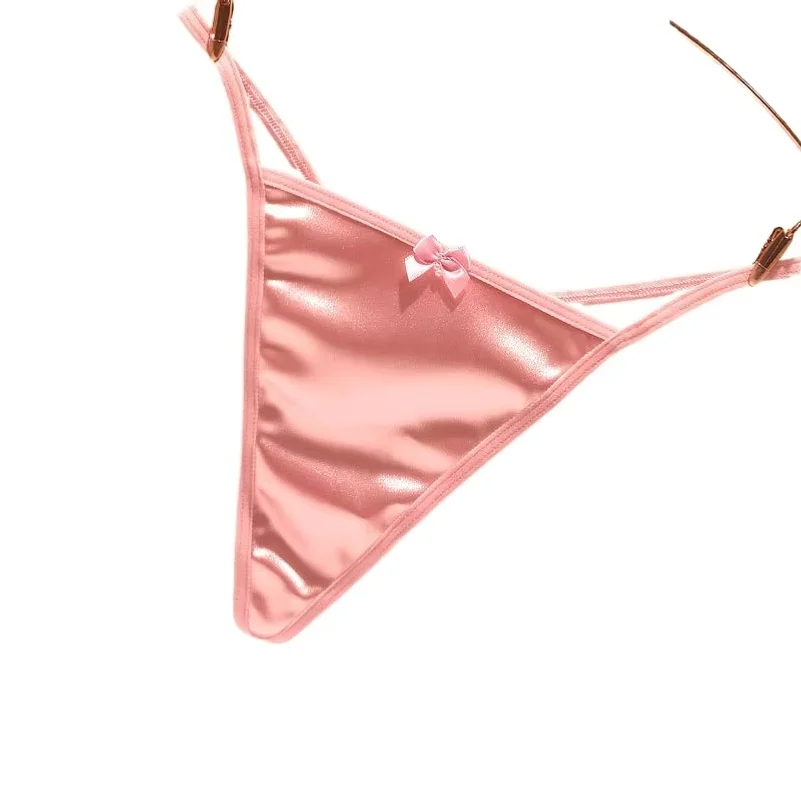 Women Thongs New Sexy Satin G-String Pearl Bow Low Rise A Piece of Rope Comfortable Cotton Crotch T-Back Panties Women Underwear