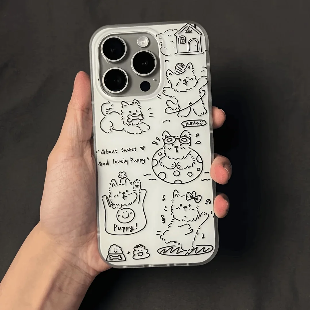 Cute Doodle Dog House IMD Phone Case For Samsung Galaxy S24 S25 Plus S23 S26 Ultra A57 A56 A55 A37 A17 A27 A36 Transparent Cover