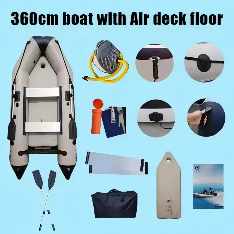 11.8ft Inflatable Boat PVC Fishing Kayak Solar Marine Dinghy Air Floor Raft Portable Foldable All Accessories Canoe Watersport