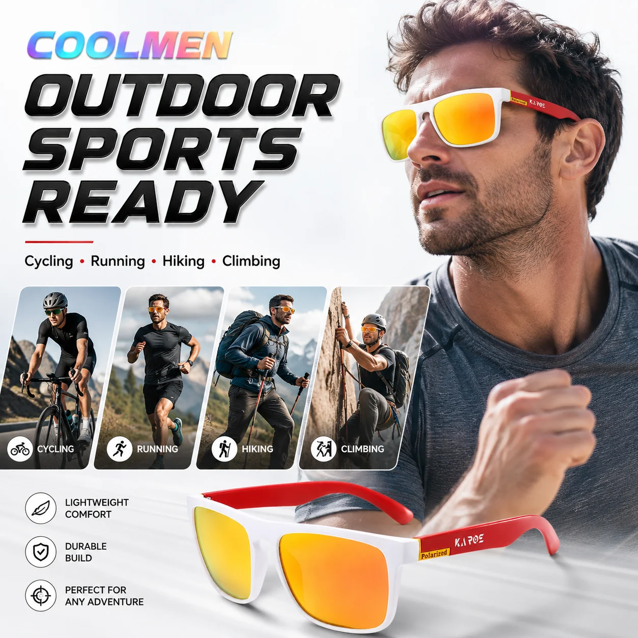 2026 COOLMEN Polarized UV400 Sports Sunglasses Men Women Anti-Glare Driving Fishing Cycling Outdoor Eyewear with Box YZ42