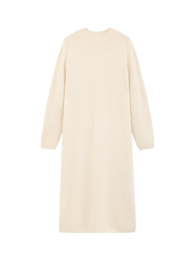 Elegant Wool Knit Dress Round Neck Long Sleeve Midi Slim Loose Outfit for Petite Women Autumn Winter Warm Casual Fashion 2025