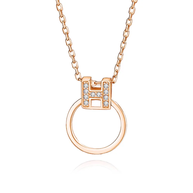 

S925 Silver Diamond H Necklace for Women Joker Pendant with Clavicle Chain Cross-Border Hot Sale Light Luxury Main Stone Zircon
