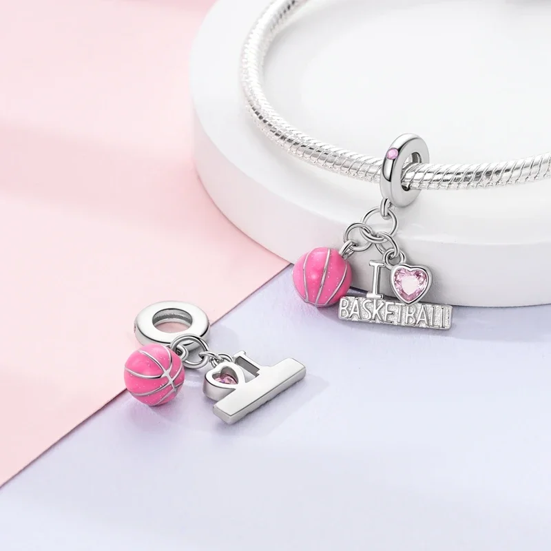 Original New 925 Sterling Silver Charms Beads Basketball Football Sports Series Fit Original Bracelet DIY Women Jewelry Gift view 4
