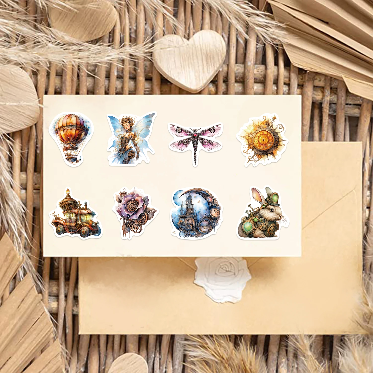 50pcs Aesthetic Watercolor Cartoon Steampunk Graffiti Stickers For Laptop Water Bottle Luggage Notebook Waterproof Vinyl Decals