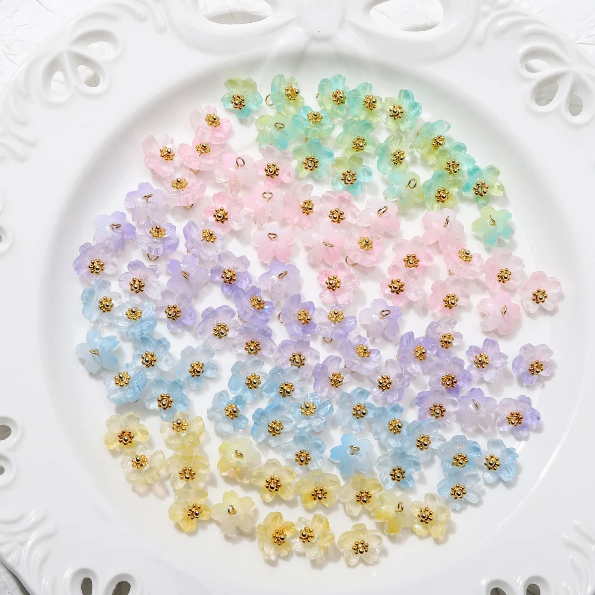 1/5pcs 10mm Glass Sakura Flower Pendant Gradient Cherry Blossom Beads Charms For DIY Earrings Bracelets Jewelry Making Materials