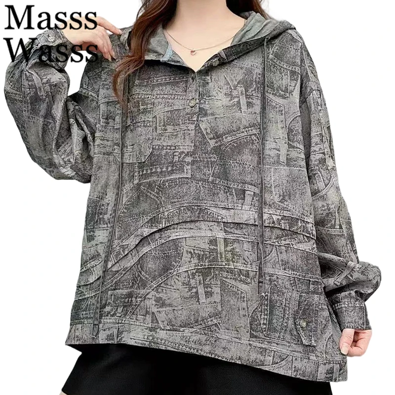 

Mass Wasss, модная осенняя одежда для фитнеса, женские свободные джинсовые толстовки с капюшоном, женские повседневные винтажные классические толстовки большого размера