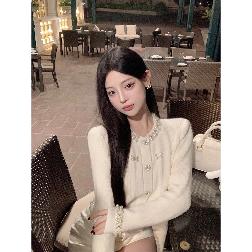 Herfst Winter Parel Verfraaid Ronde Ne Knitwear Vest Dames Slim Fit Pure Desire Ort Top Sweet Sle Trui