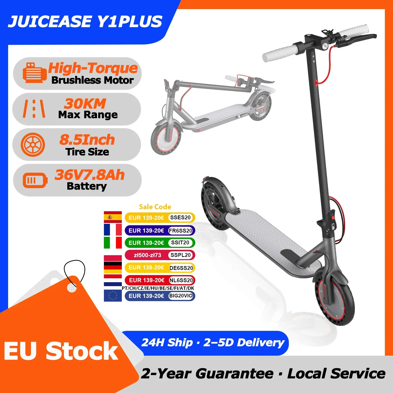 Trottinette électrique JUICEASE Y1PLUS 350W 36V 10.4Ah, batterie longue portée 30KM, pliable, 8,5 pouces, trottinette électrique intelligente pour adultes avec application