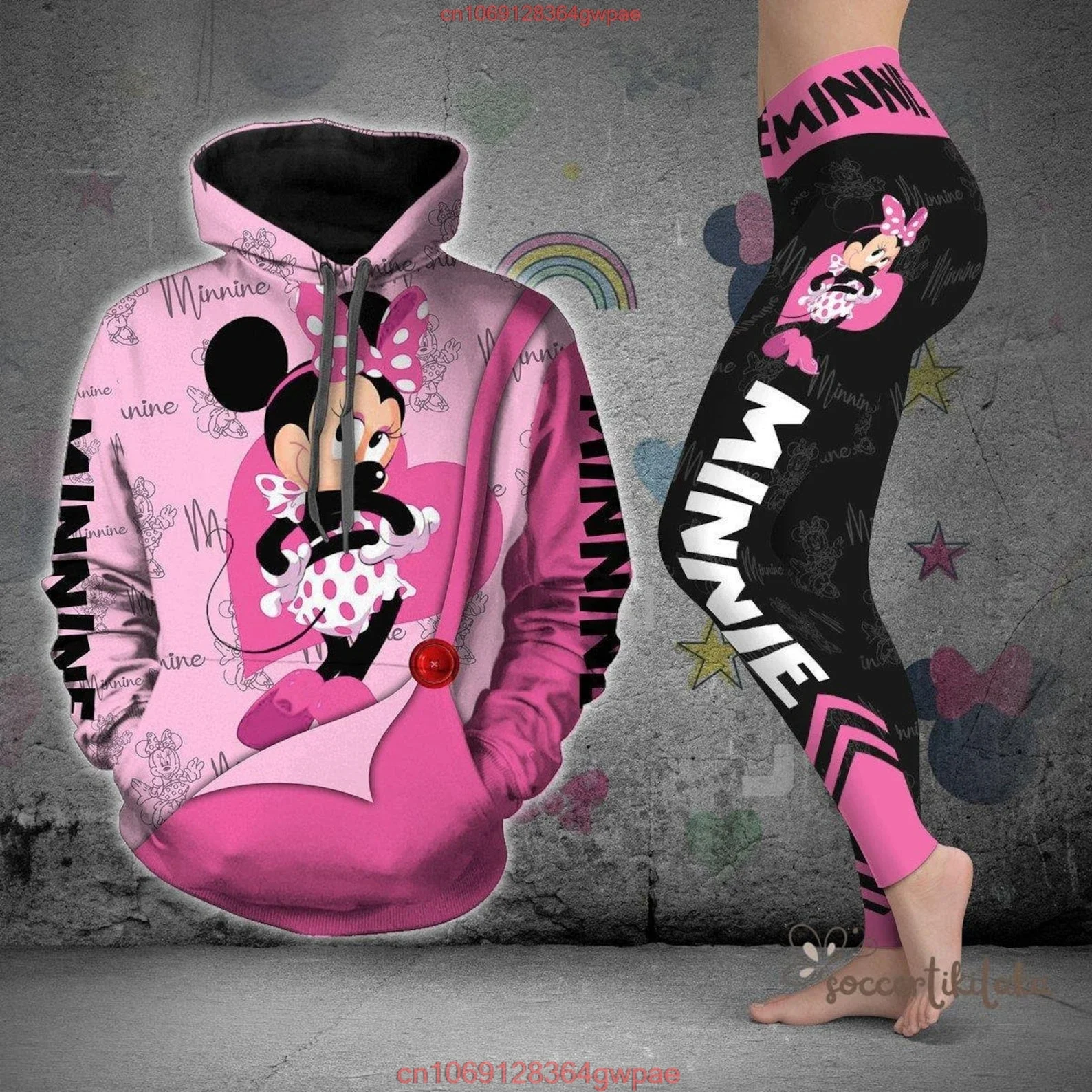 CustomizeName-Sudadera con capucha de Minnie para mujer, conjunto de pantalones de Yoga de Minnie, pantalones de chándal, Sudadera con capucha de Yoga de Disney, mallas, chándal de moda