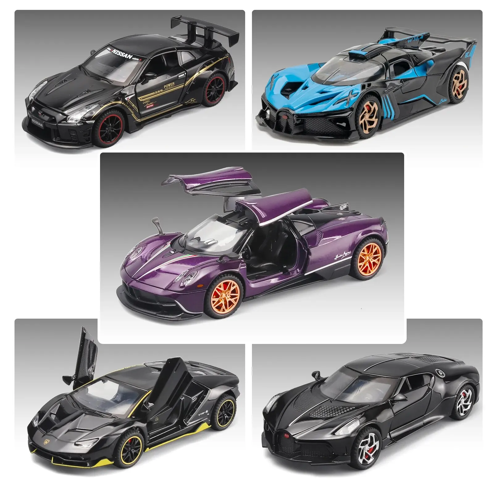 1:32 Toy Cars Lambo Pagani Huayra Metal Model Car with Light and Sound Pull Back Toy Car for Boys Age 3 + Year Old