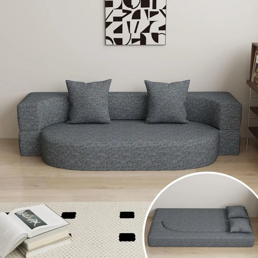 olding Soa Bed, Convertible uton Sleeper Bed, 2-in-1 oldable loor Mattrwith 2 Pillows, Breathable High-Density oam Lazy Couch, T