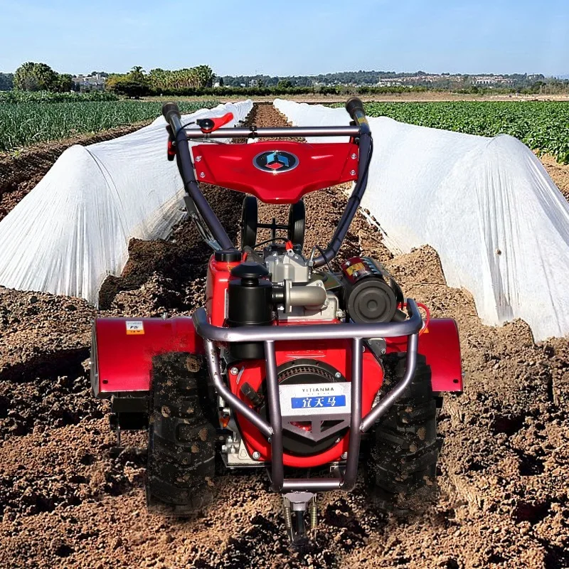 7HP 8HP 9HP 11HP Rotary Tiller Walk Behind Self Propelled Mini Hand Cultivators 4WD Diesel 4-Stroke Engine High Safety