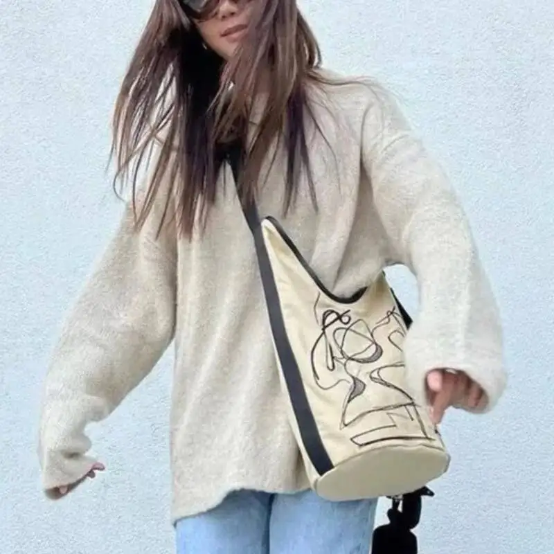 Bloom Casual Bucket Messenger Bag Women Haruku Hot Girls Canvas Crossbody Purse Ladies Retro Shoulder Bags Aesthetic