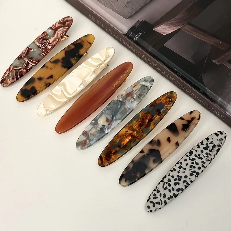 Simple Acetate Hair Clip Side Pins Tortoise Shell Colorful Barrettes Oval Shape Geometric Hairpin Women Hair Accessories