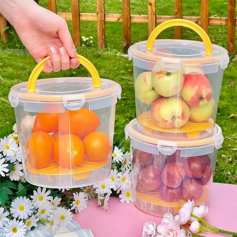 Clear Plastic Food Storage Containers With Airtight Lid Handle And Drain Tray For Picnic Kitchen Fruit Veggie Use