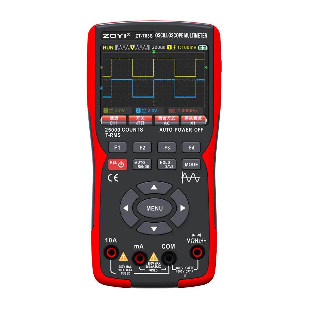 

Ручной двухканальный осциллограф ZOYI с цветным экраном, мультиметр 703s, инструмент для авторемонта, многофункциональное измерение 3-в-1