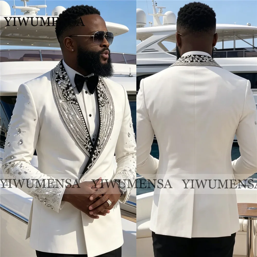 Sparkly Crystals Beading Suits Men Slim Fit Black Shawl laepel Prom Groom Blazer Customized 2 Piece Sets Man Banquet Attire 2026