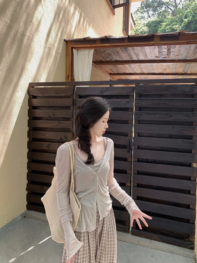 

Breathable Cool Sun Protection Versatile Lazy Sle Long Sve Ultra Thin Regular Fit Women's Knitted Cardigan ZNG OP