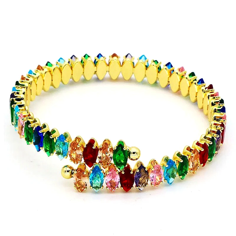 

Multicolor Zircon Stretch Bracelet with Prong Set Crystals Expandable Elastic Cuff Bangle Fashion Jewelry Gift for Women