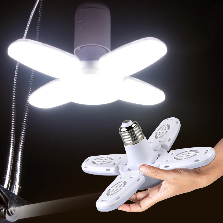 

AC 85-265V 220V 28W E27 Fan Shape LED Bulb Ceiling Light Lampada Foldable LED Light Bulb for Home Living Room Warehouse Garage