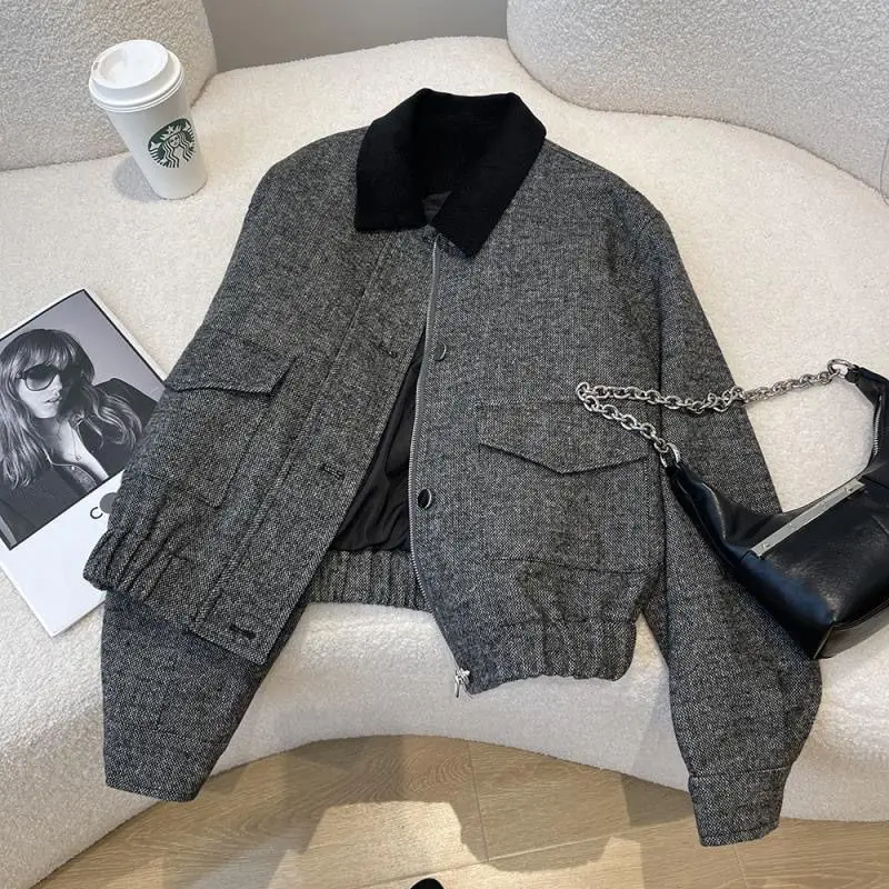

Temperament commuter jacket top retro lapel 2025 new autumn casual loose versatile short coat baseball