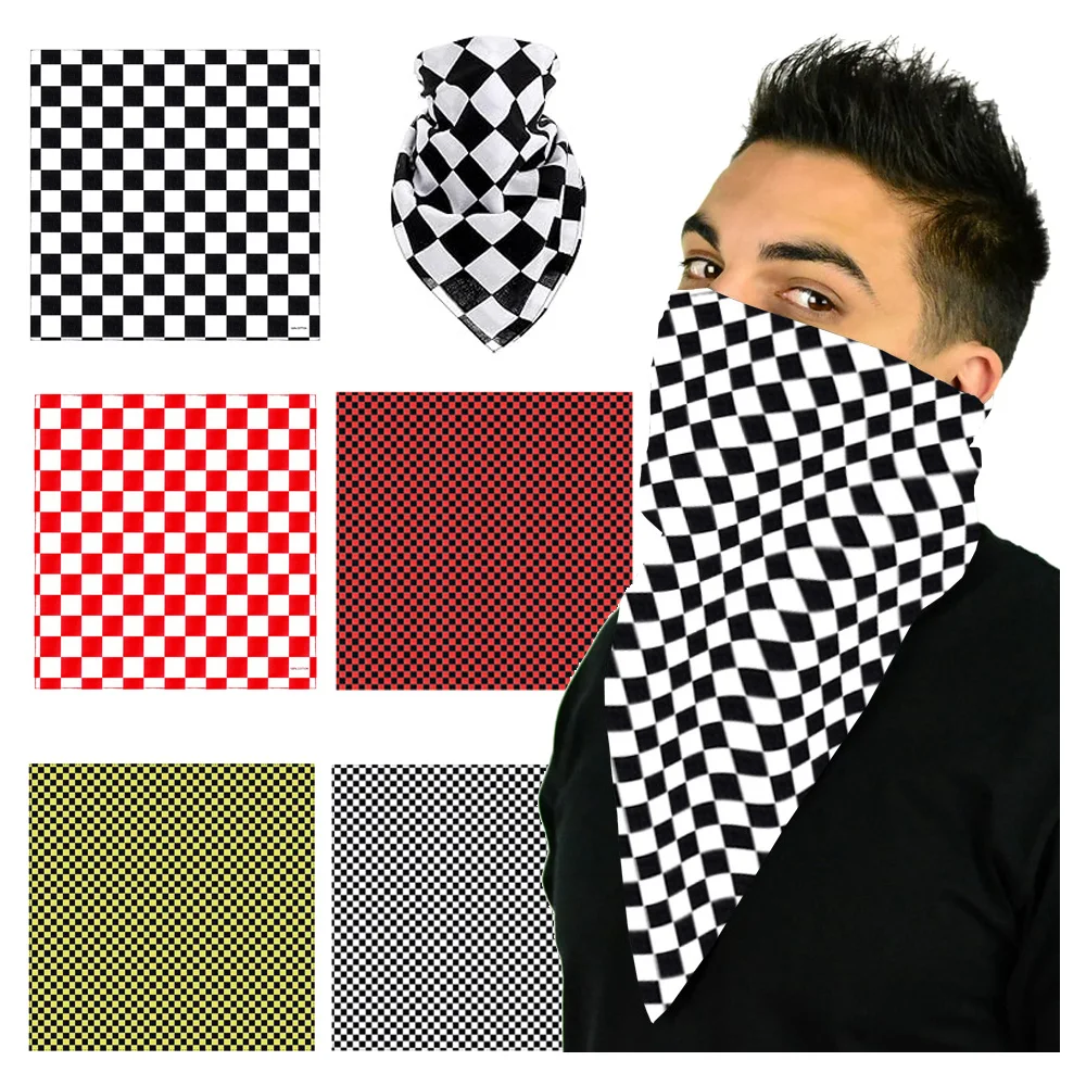 5 Styles Racing Checkered Flag Bandana Unisex Outdoor Sports Face Mask Multi Use Plaid Square Headband Neck Wrap Cycling Scarf