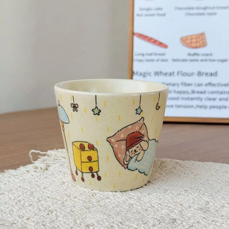 Vintage Crayon Hand Drawn Ceramic Cute Cartoon Straight Tube Coffee Cup Concentrated Beverage Cup Home Desktop Decoration