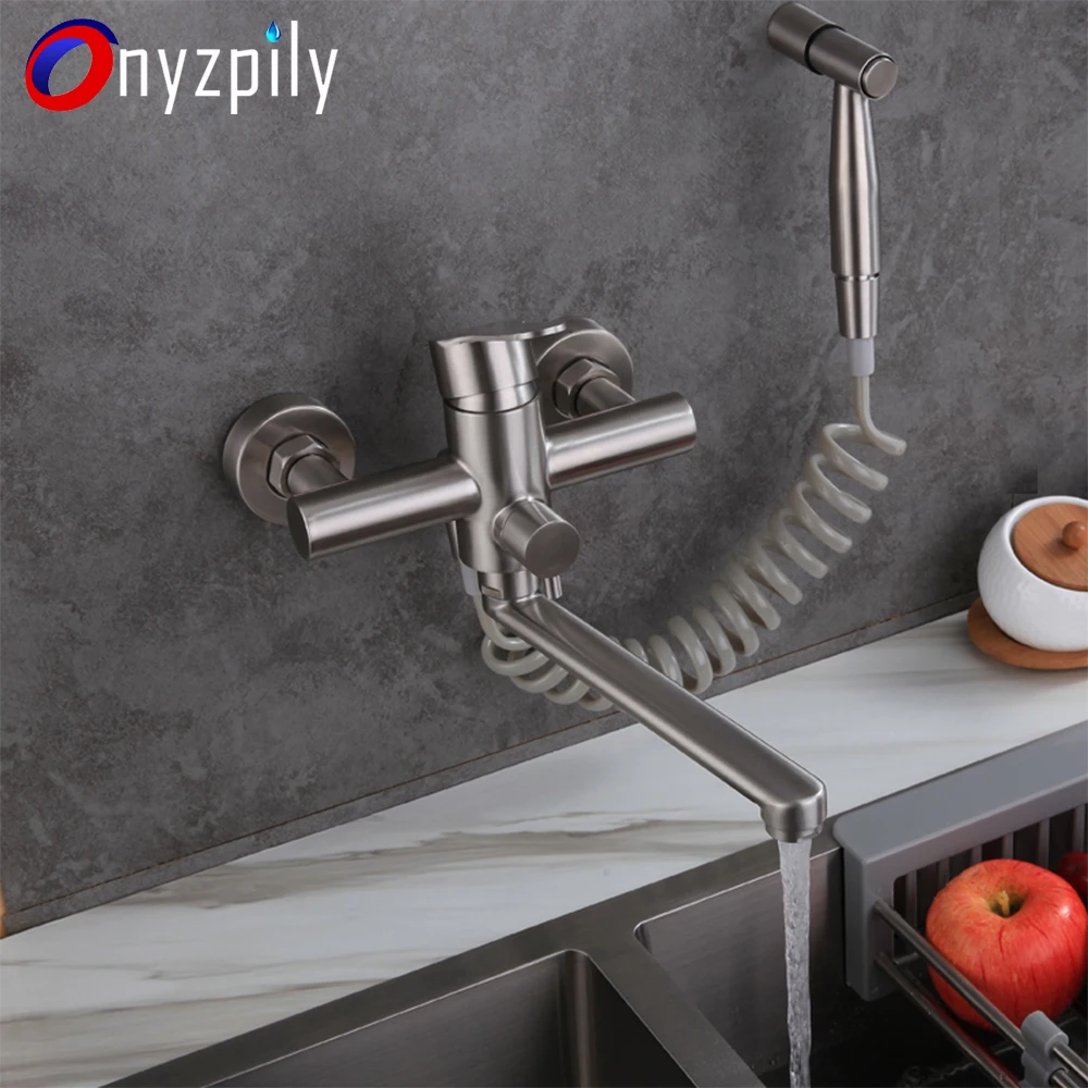 Onyzpily Brushed Nickel Mixer Faucet Single Hole  Spout Kitchen Sink Mixer Tap Buthtub Faucets Outlet Pipe Bath Mixer Tap