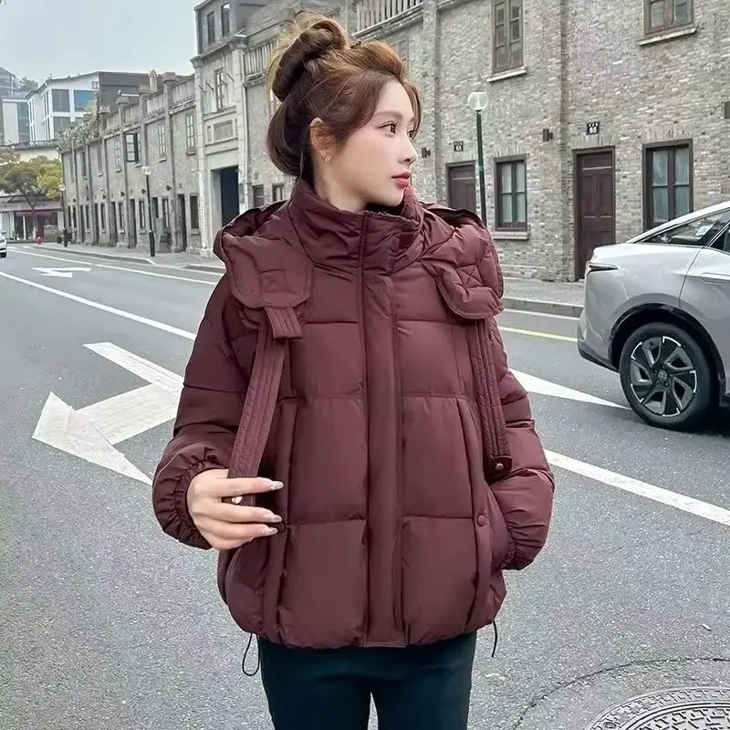 

Short Cotton-Padded Jacket Women Autumn Winter New Down Coat Female Parkas Hooded Thick Warm Bread Clothing Overwear Ladies Tops