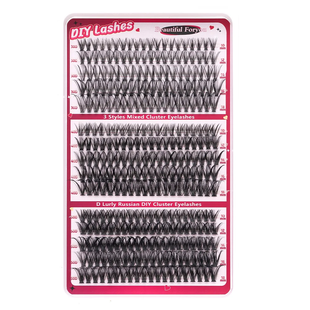 Kit d'extension de cils à faire soi-même, mélange de grappes de cils individuels avec liaison et joint et accessoires de clip de cils