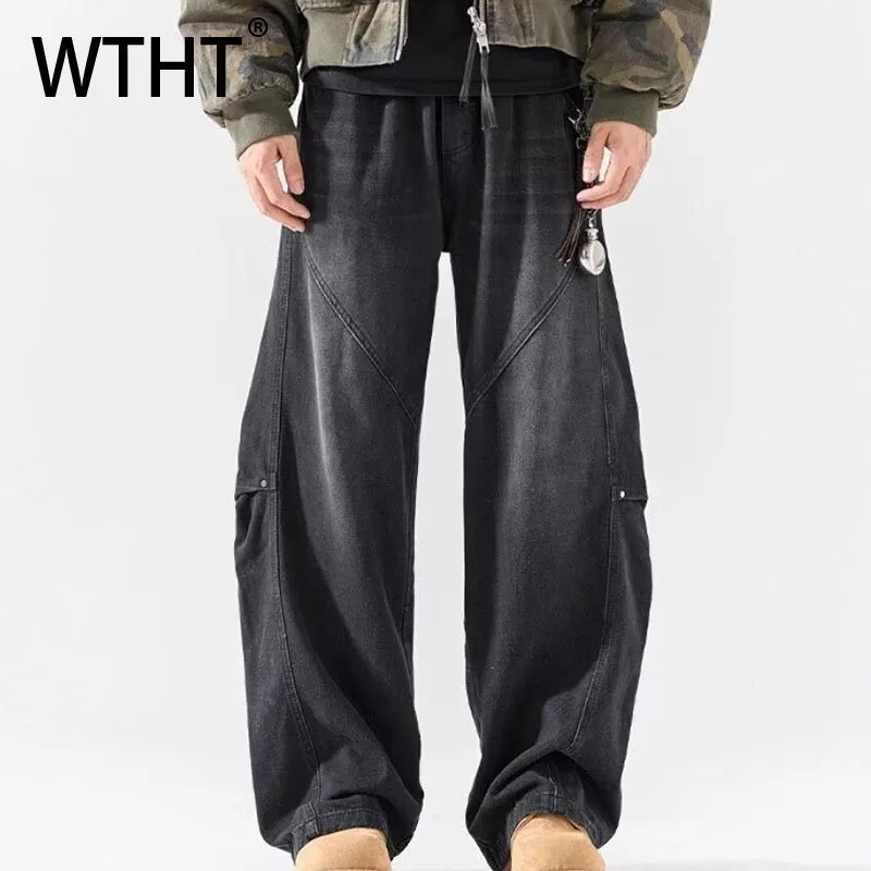 

WTHT модные мужские джинсы со сращенными деконструктами, старые джинсовые брюки в винтажном американском стиле, широкие повседневные джинсы, мужские, осень 2023, 2A2032